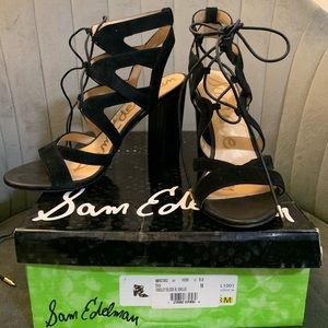Sam Edelman Black Lace Up Block Heels